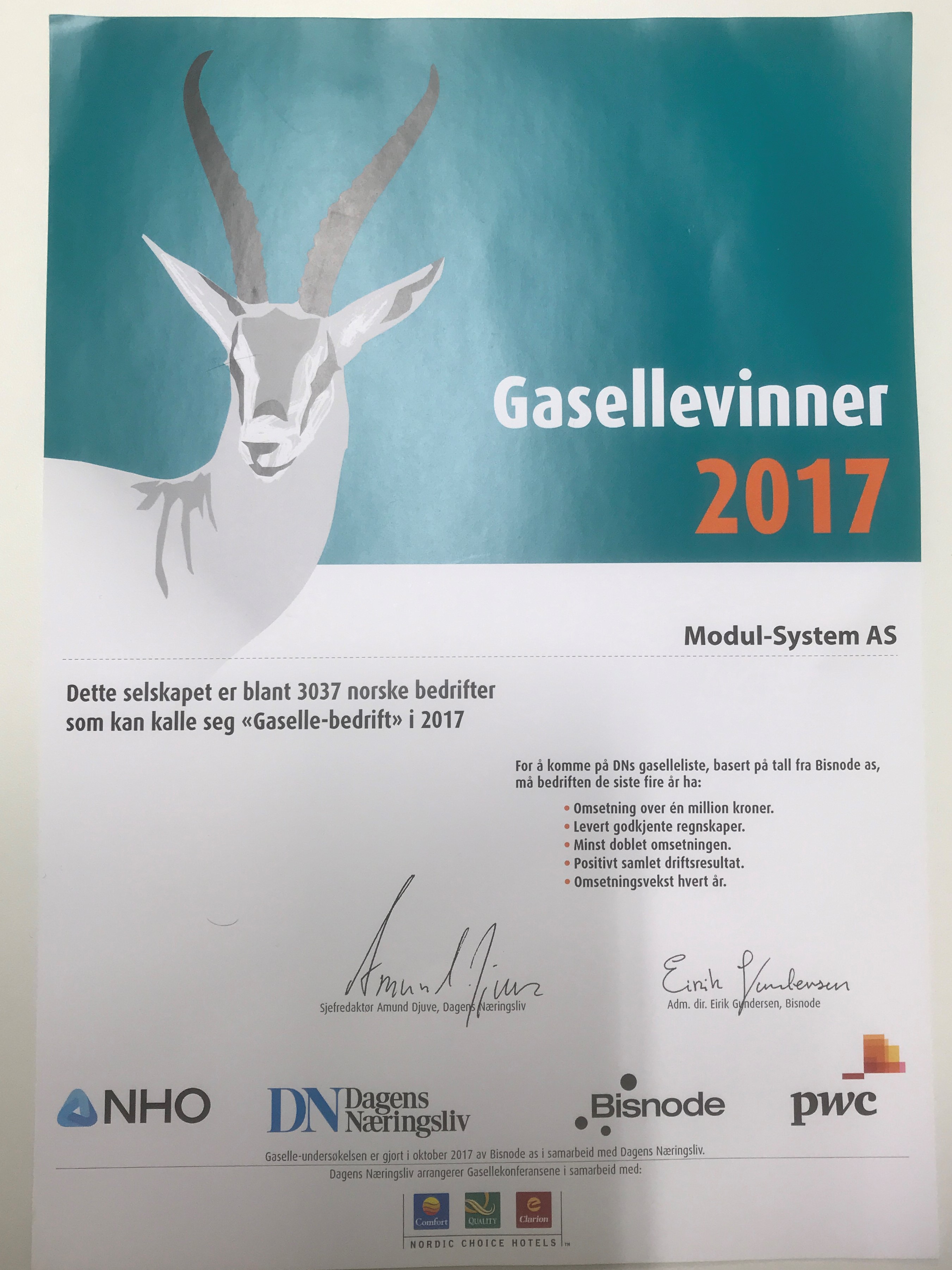 Modul-System AS har blivit utsedd till Gasellevinner i Norge