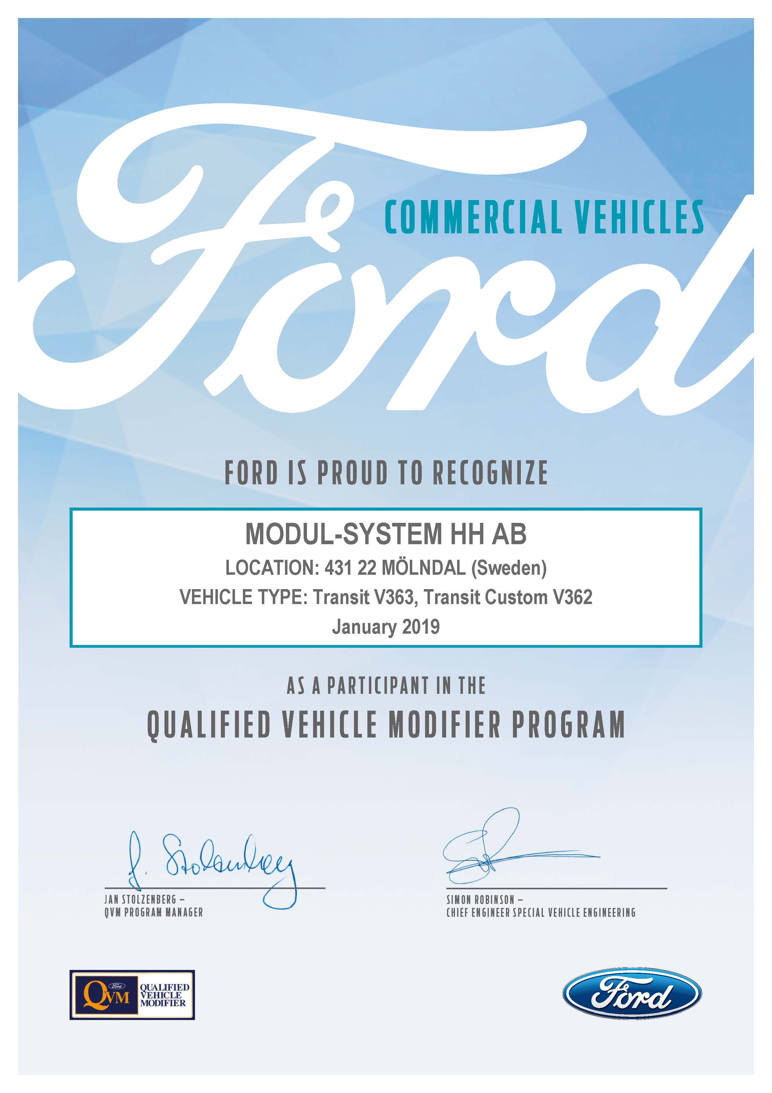 Modul-System certifierat av Ford